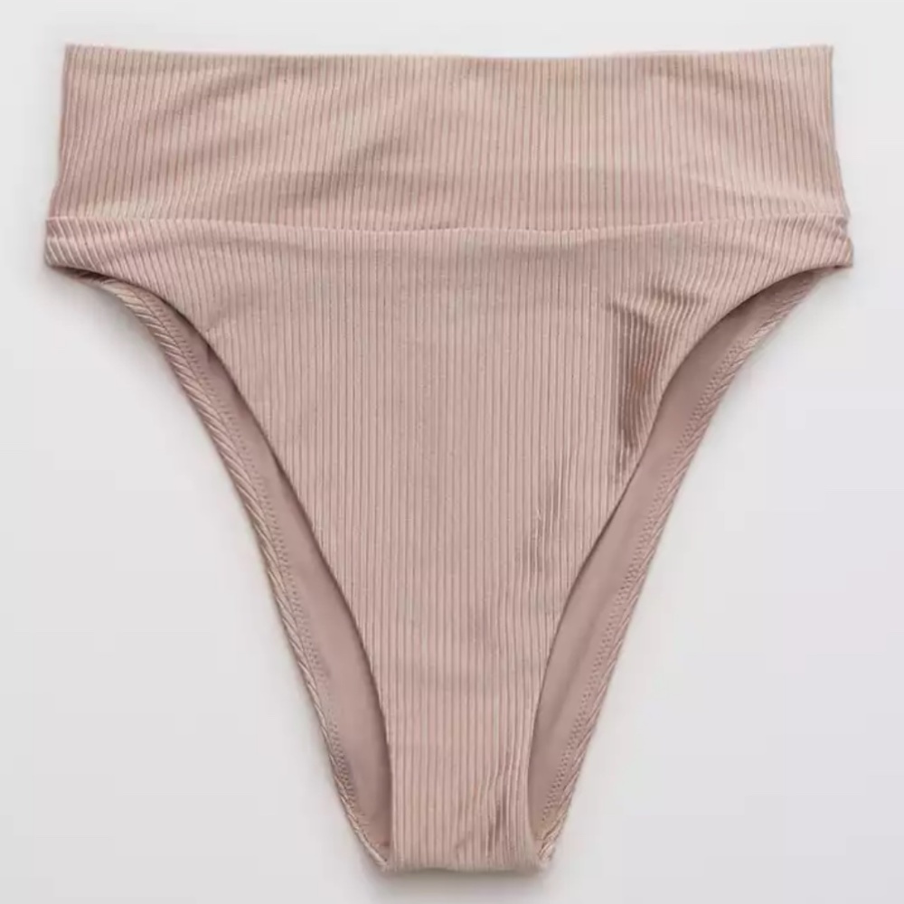 Aerie Ribbed Shine High Cut Cheeky Bikini Bottom